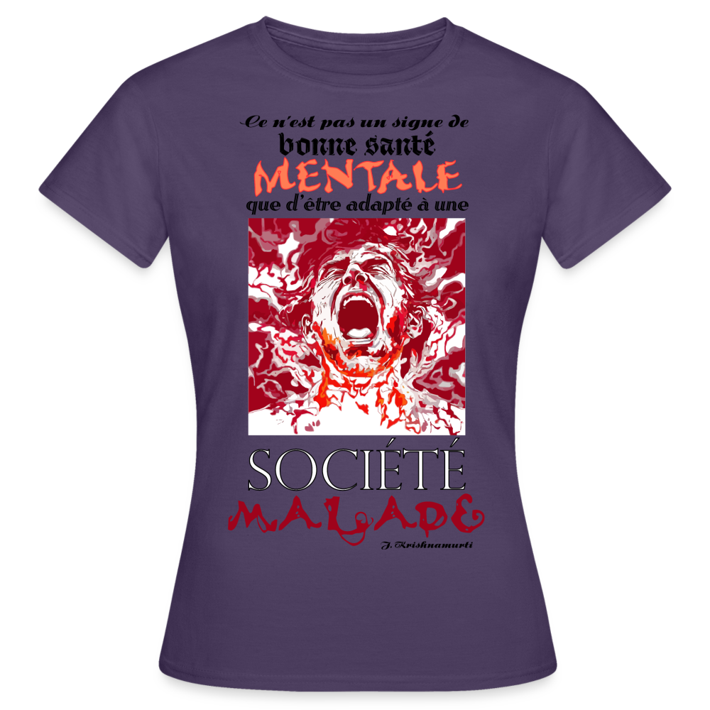 T-shirt Femme "Société Malade" - violet foncé