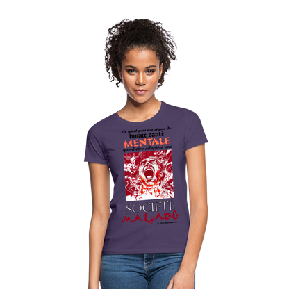 T-shirt Femme "Société Malade" - violet foncé