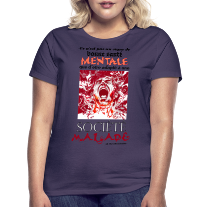 T-shirt Femme "Société Malade" - violet foncé