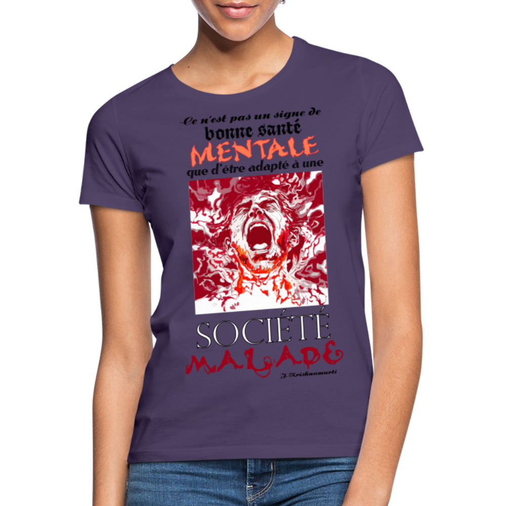 T-shirt Femme "Société Malade" - violet foncé
